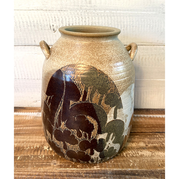 Vintage Crich Pottery England Double Handled Jug Brown Diana Worthy Signed - Picture 4 of 12